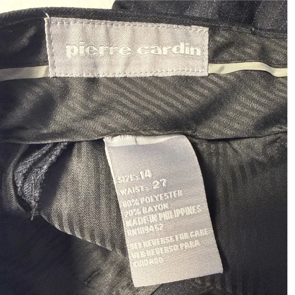 Pierre Cardin Mens Pleated Pinstripe‎ Trousers Black Charcoal Cuffed Size 14 27W